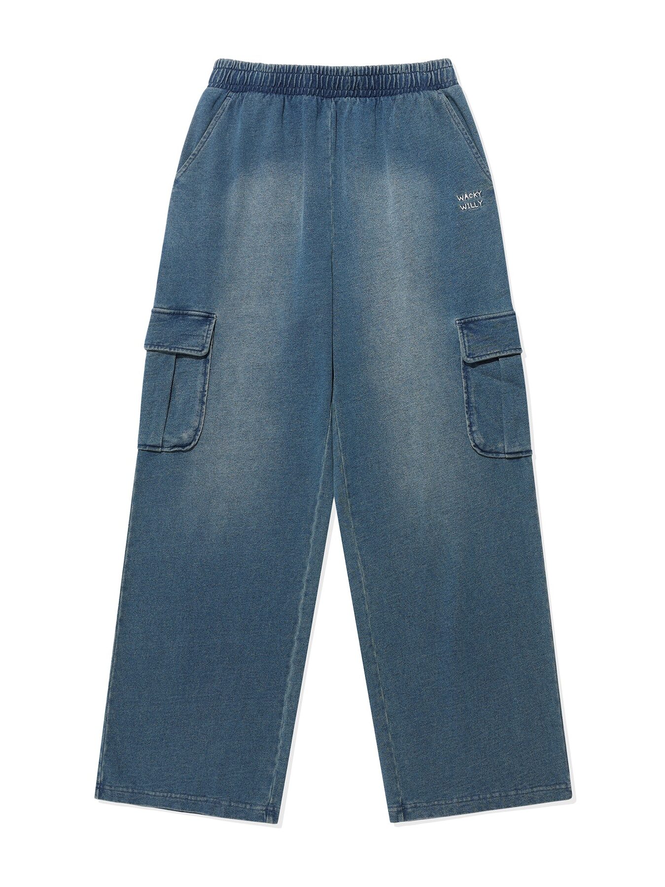 WACKY WILLY JERSEY DENIM WASHED SEMI-WIDE CARGO PANTS ブルー