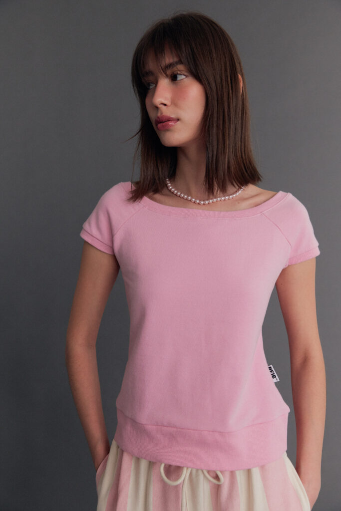 Neib Boat Neck Sweatshirt pink オフショルダー